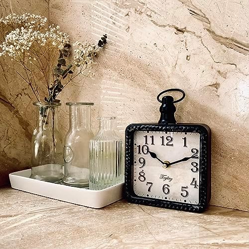 Retro Rectangle Metal Silent Small Wall Clock Black Rectangle - Image 3