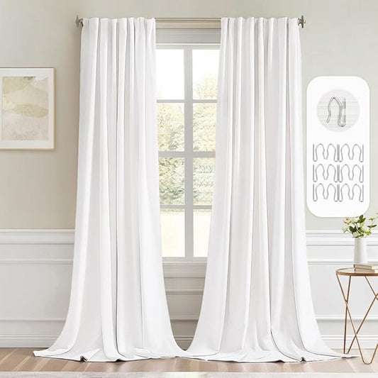 MIULEE Pure White Back Tab Blackout Curtains 120 Inch Long 2 Panels Set by MIULEE