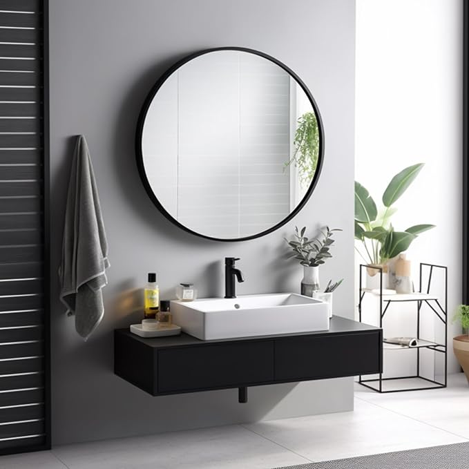 Sunniry Round Mirror 28 inch, Round Black Mirror, Circle Bathroom Mirrors Metal - Image 3