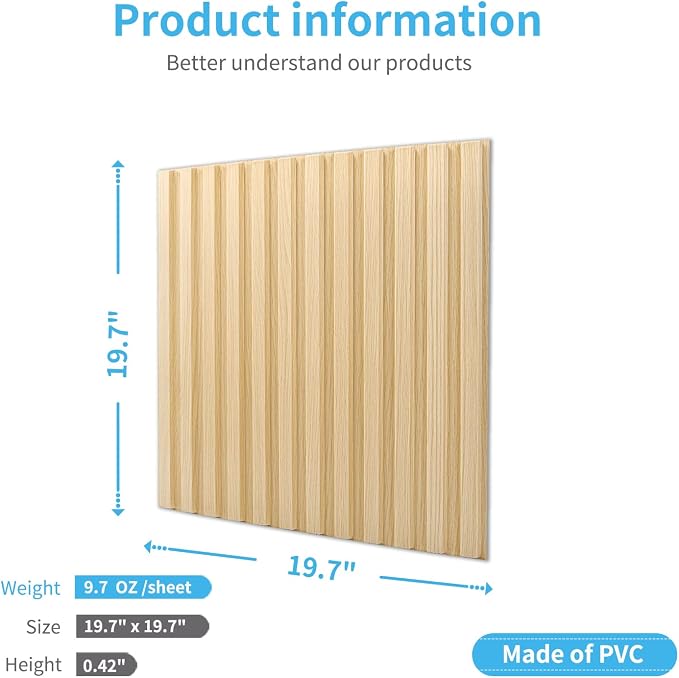Art3d Slat Wall Panel, 3D Fluted Textured Panel 12-Tile 19.7 x 19.7in. - Image 4