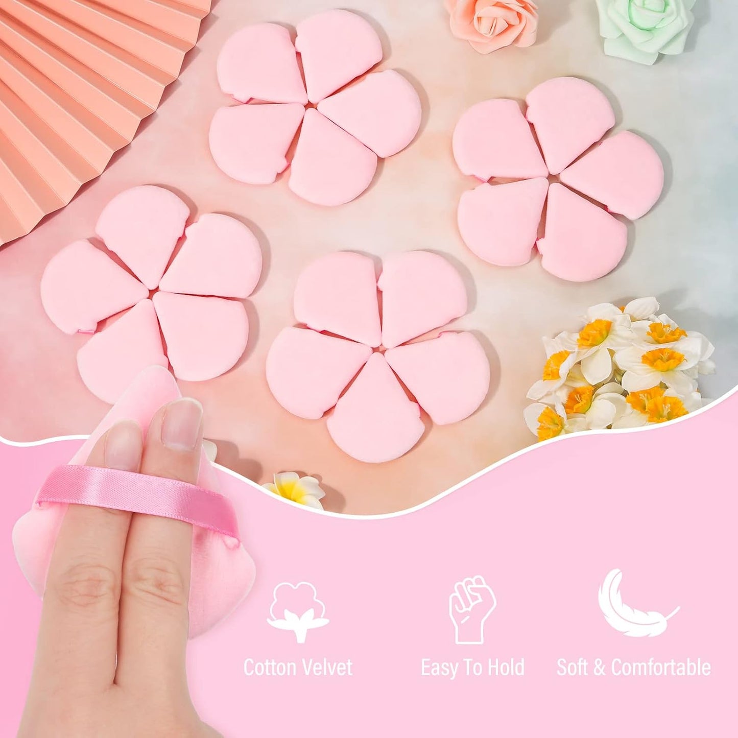Thrilez 20pcs Triangle Powder Puff, Loose Powder Puffs Makeup Puff for Face Powder, Setting Powder Puff for Make Up, Face Puff Pads for Press Powder, Sponge Powder Applicator for Face and Eye (Pink)