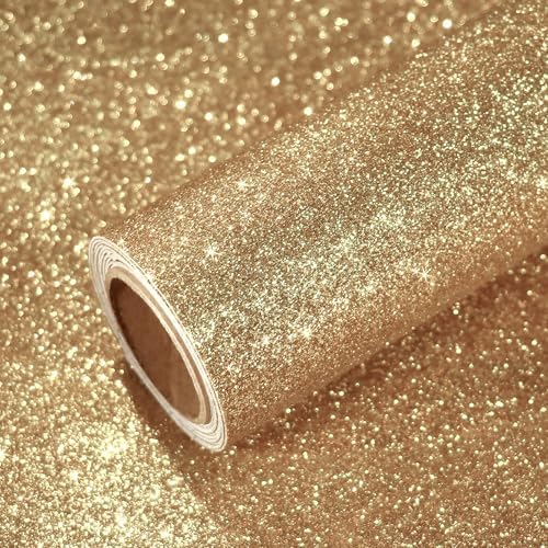 VEELIKE 15.7''x118'' Champagne Gold Glitter Wallpaper Peel and Stick Sparkle by VEELIKE