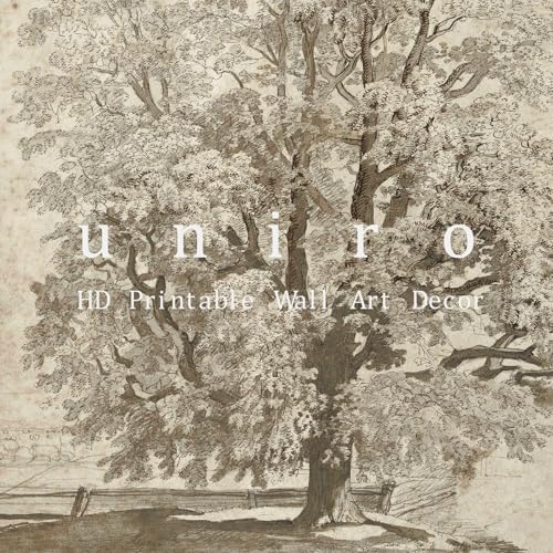 uniro Neutral Etching Vintage Tree Sketch Print, Tree Canvas Wall Art, Antique - Image 6