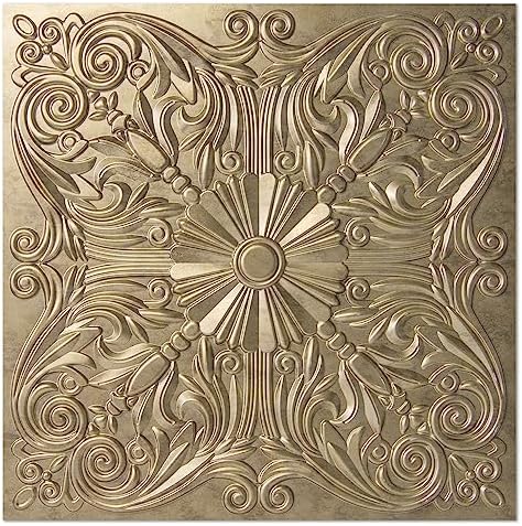 Art3d Spanish Floral Drop Ceiling Tiles, 24 x 24 in, Antique Gold by Art3d