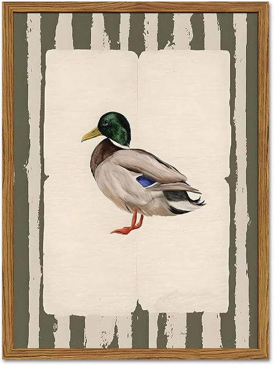 Framed Vintage Mallard Duck Wall Art, Country Farmhouse Duck Pictures Wall Decor by Unknown