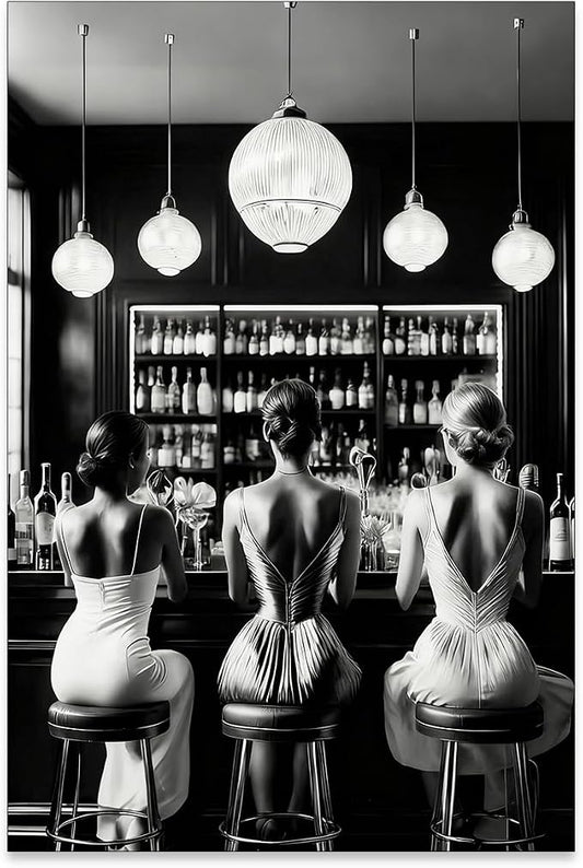 Vintage Black and White Canvas Wall Art Trendy Women Drink Cocktail Posters by FuSatisYilife