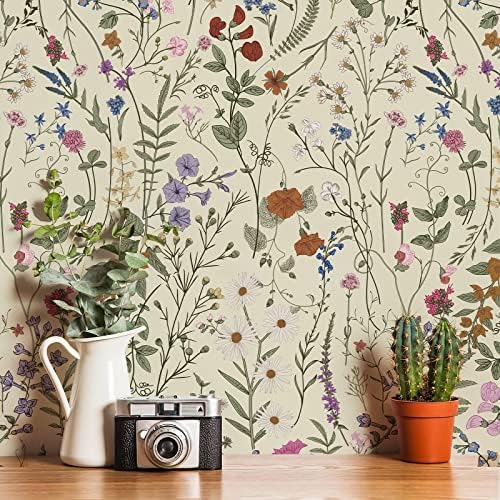 JiffDiff Wallpaper Self-Adhesive Blooming Vintage Colourful Flowers Wall Paper by wallpaper