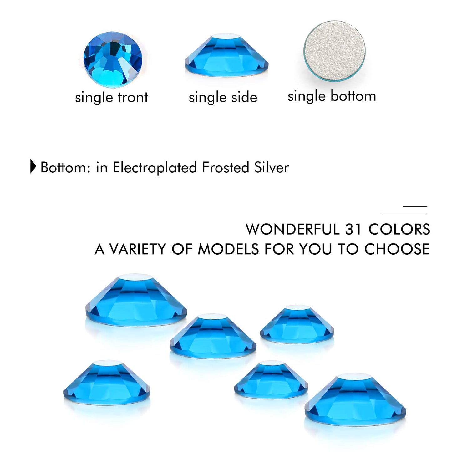 1440Pcs Blue Zircon Crystal Rhinestones,Glass Flatback Rhinestones Mini Gemstones for Nail Face Makeup Art Crafts Clothes Decoration -(SS6,2.0mm,Blue Zircon)