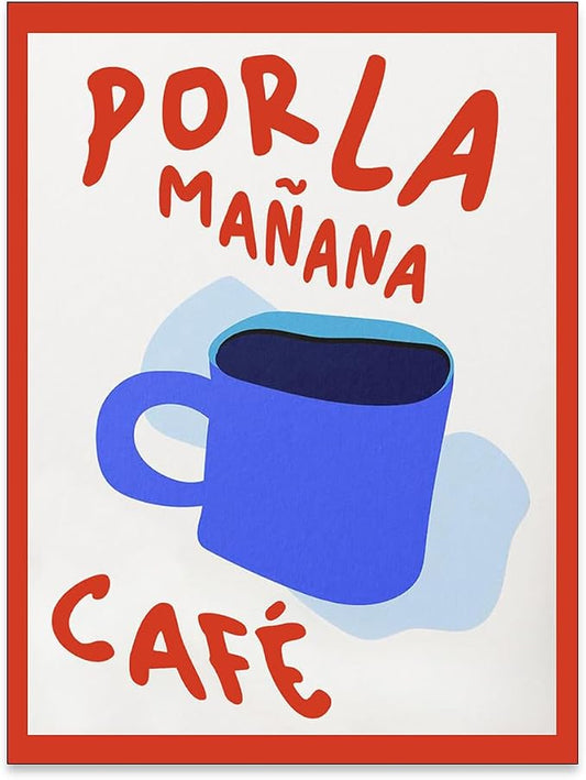 PDFI Kitchen Wall Art Por La Mañana Cafe Print Vintage Coffee Artwork Pictures by PDFI