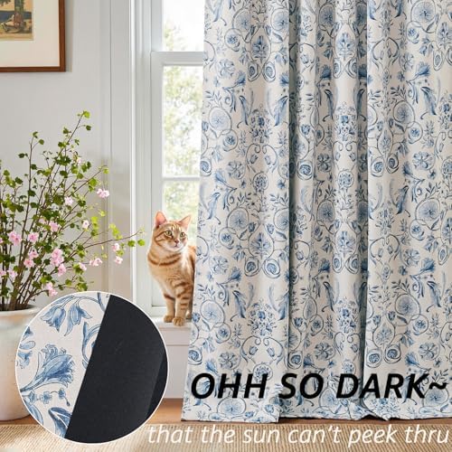 jinchan Blue Floral Blackout Curtains 84 Inch Farmhouse Back Tab 2 Panels - Image 3