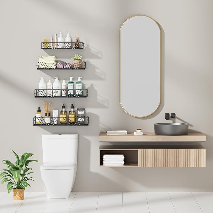 Amaoot Floating Shelves for Wall Set of 4, Different Sizes Mounted Wood - Image 4