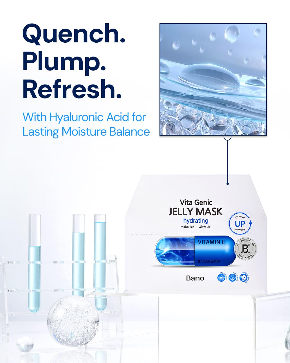 Bano Vita Genic Jelly Face Hydrating Mask 10EA – Firming Sheet Mask for Sensitive Skin, Korean Glass Skin Care with Mineral Water, Vitamin C & Niacinamide, Fragrance-Free, Pack of 2