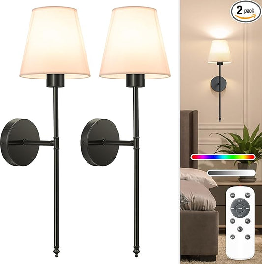 NIORSUN Battery Operated Wall Sconce Set of 2, 10 Colors Wireless Wall Lamps by NIORSUN