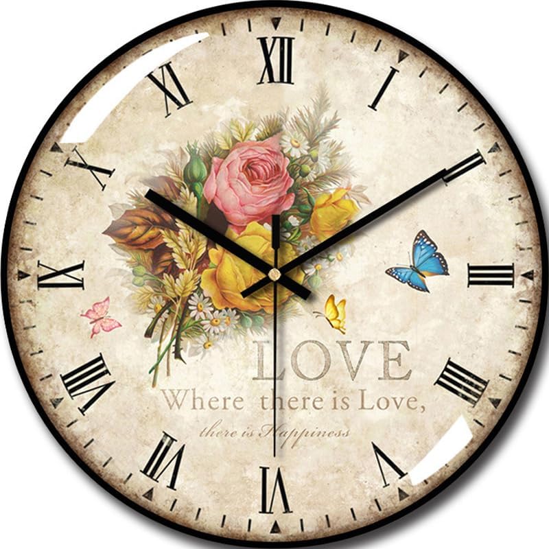 Wall Clock —12-inch Silent, No Ticking Sound, Battery Operated, Vintage Floral by Unknown