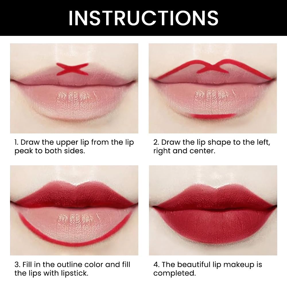 evpct 1Pcs Red Velvet Matte Lip Liner and Lipstick Combo Set Kit for Women, Dark Ruby Sexy Red Magic 24 Hours Lipstick and Lip Liner Gloss Stain Makeup Set Long Lasting Waterproof 24 labial, 40#