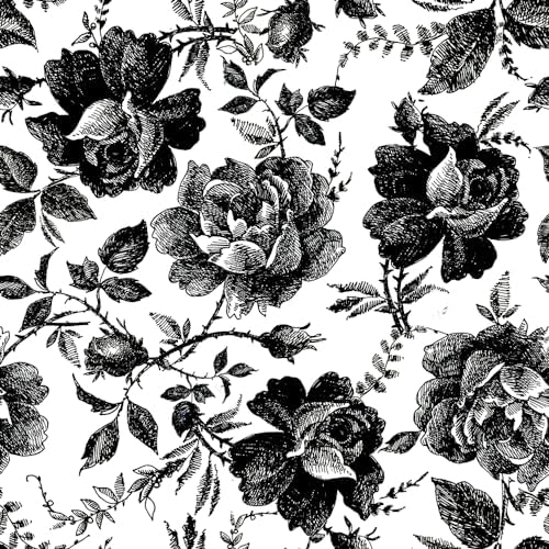 Black and White Peony Floral Rose Vintage Flowers Modern Peel and Stick by VistaPalette