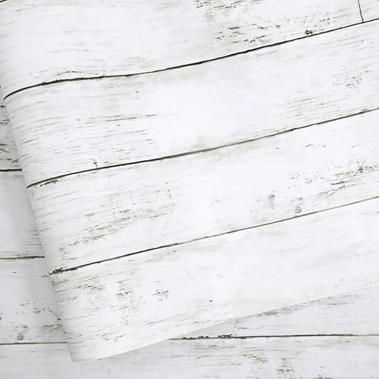 Wood Contact Paper White Gray 17.7"X 275"Thickened Peel and Stick Wallpaper by Abyssaly