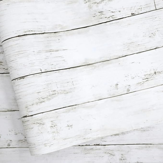 Abyssaly Wood Contact Paper White Gray 17.71" X 708.7" Self-Adhesive Removable by Abyssaly