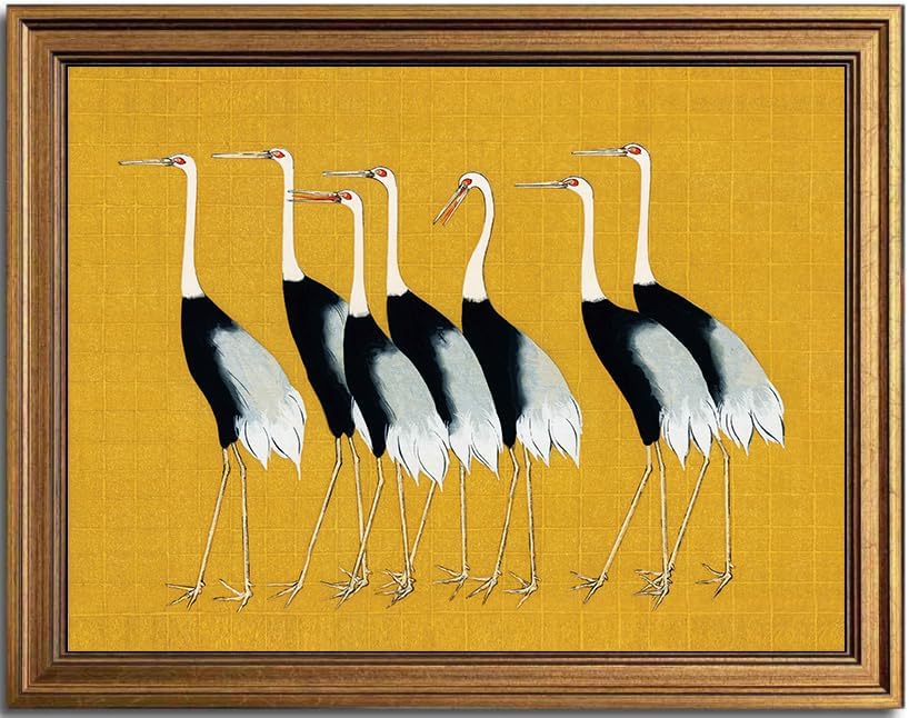 KBKBART Seven Cranes Vintage Gold Framed Wall Art 8x10inch by KBKBART
