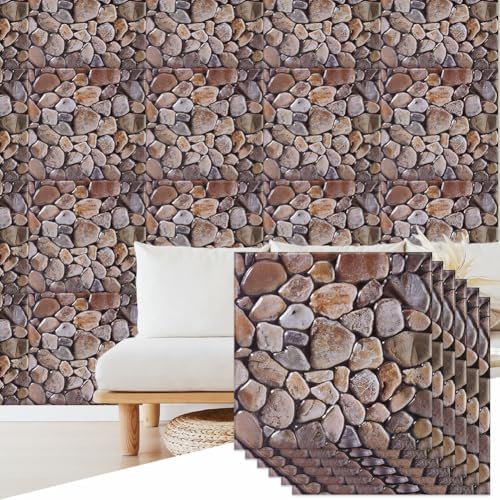 CRASPIRE 10Pcs 3D Faux Stone Peel and Stick Wall Burly Wood Tile Panels by CRASPIRE