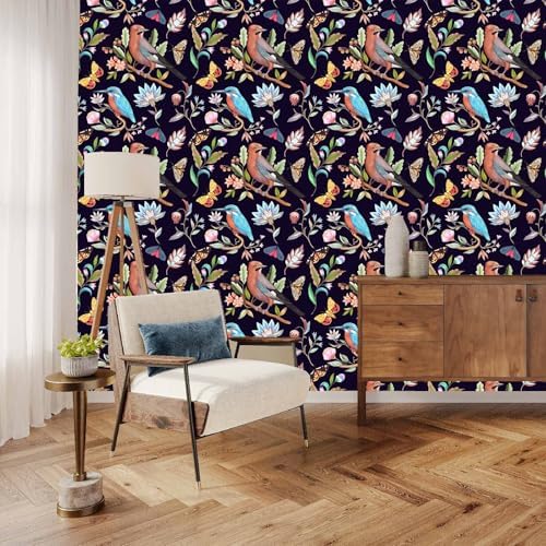 Vintage Black Floral Bird Peel and Stick Wallpaper 17.7"x 354" - Image 3