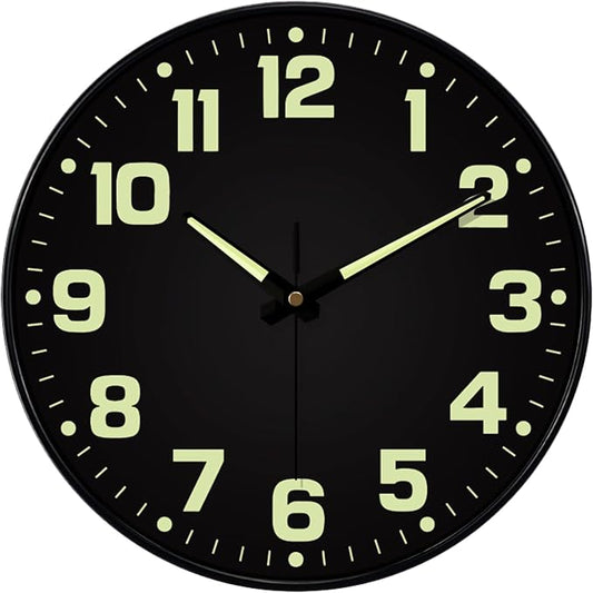 12 Inch Silent Wall Clocks Battery Operated, Glow in The Dark Wall Clock by MABPEDO