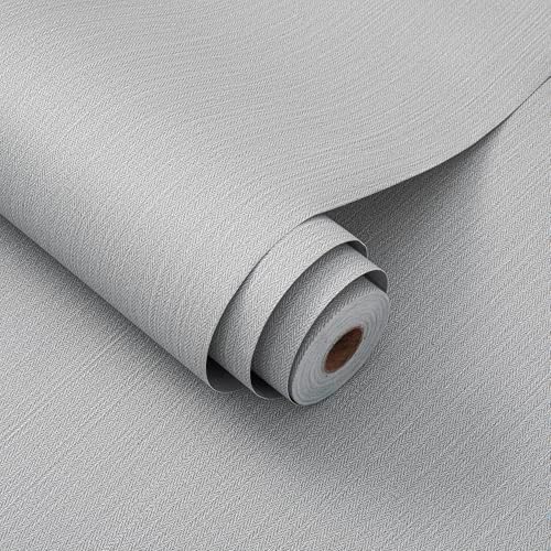 24"x393" Gray Fabric Peel and Stick Linen Textured Wallpaper by LVSHI