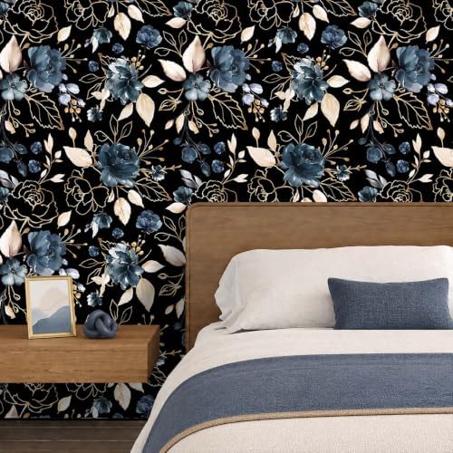Black Gold Floral Peel and Stick Wallpaper 17.7"x393.3" - Image 2