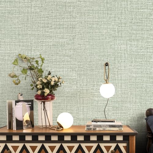 Green Grasscloth Peel and Stick Wallpaper 17.3"x1200" Faux Linen Textured - Image 3