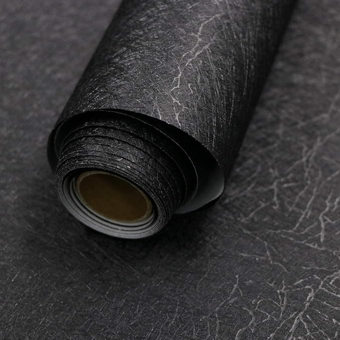 Abyssaly 17.71" x 118" Black Silk Wallpaper Peel and Stick Embossed Self by Abyssaly