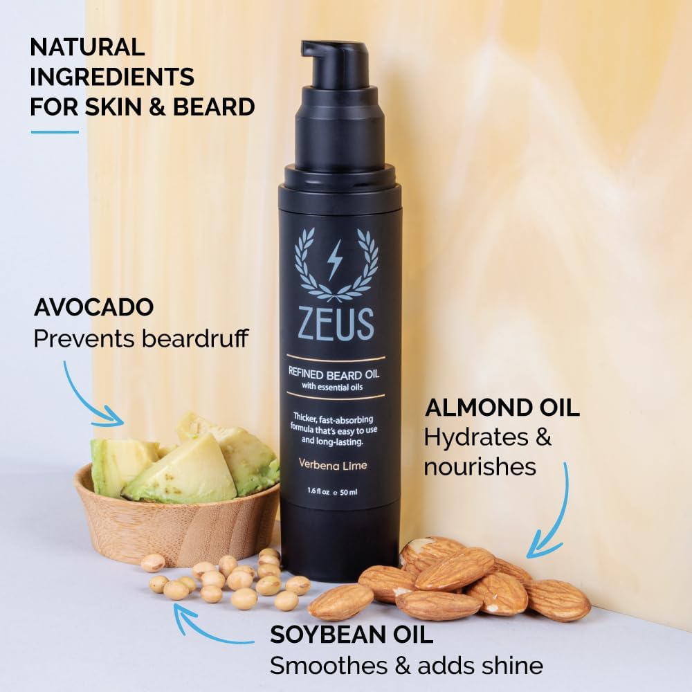 ZEUS Refined Beard Oil for Men, Leave-In Conditioner for Beard & Mustache, Softens Hair, Fights Dryness & Itch (Made in USA) Verbena Lime