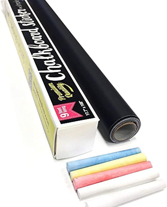 Extra Large Chalkboard Peel and Stick Paper 9 Feet roll + Color Chalk Included by SimpleShapes