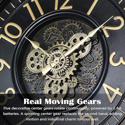 AYRELY® 24IN Decorative Moving Gear Large Wall Clock, Oversized Industrial - Image 2