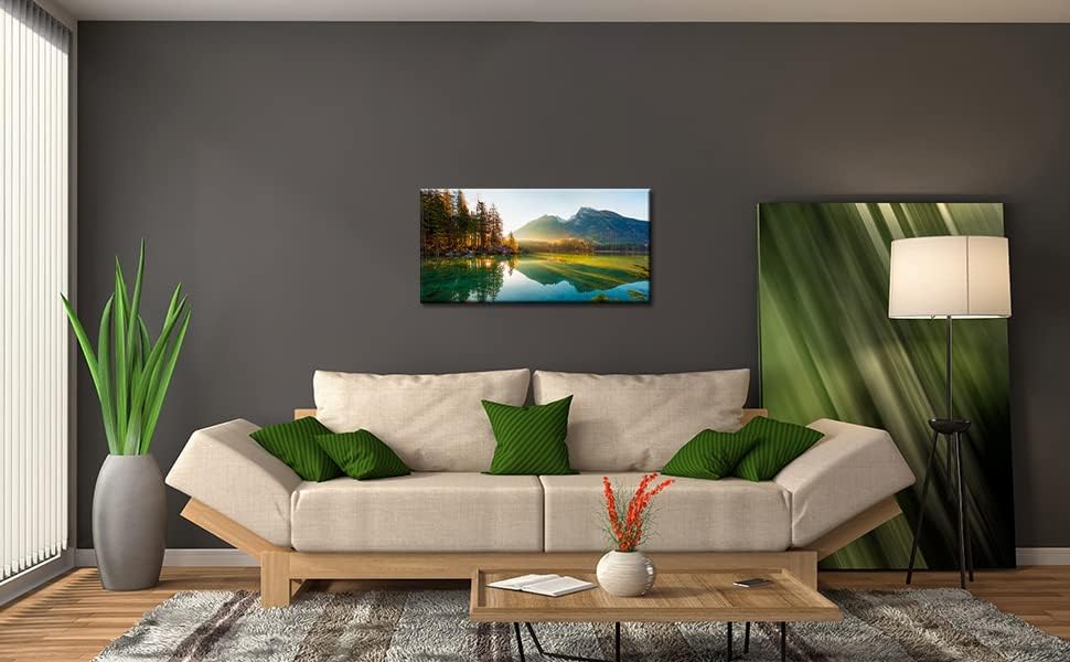 Beautiful Lake Mountain Range Sunrise Sunset Landscape Canvas Wall Art - Image 2