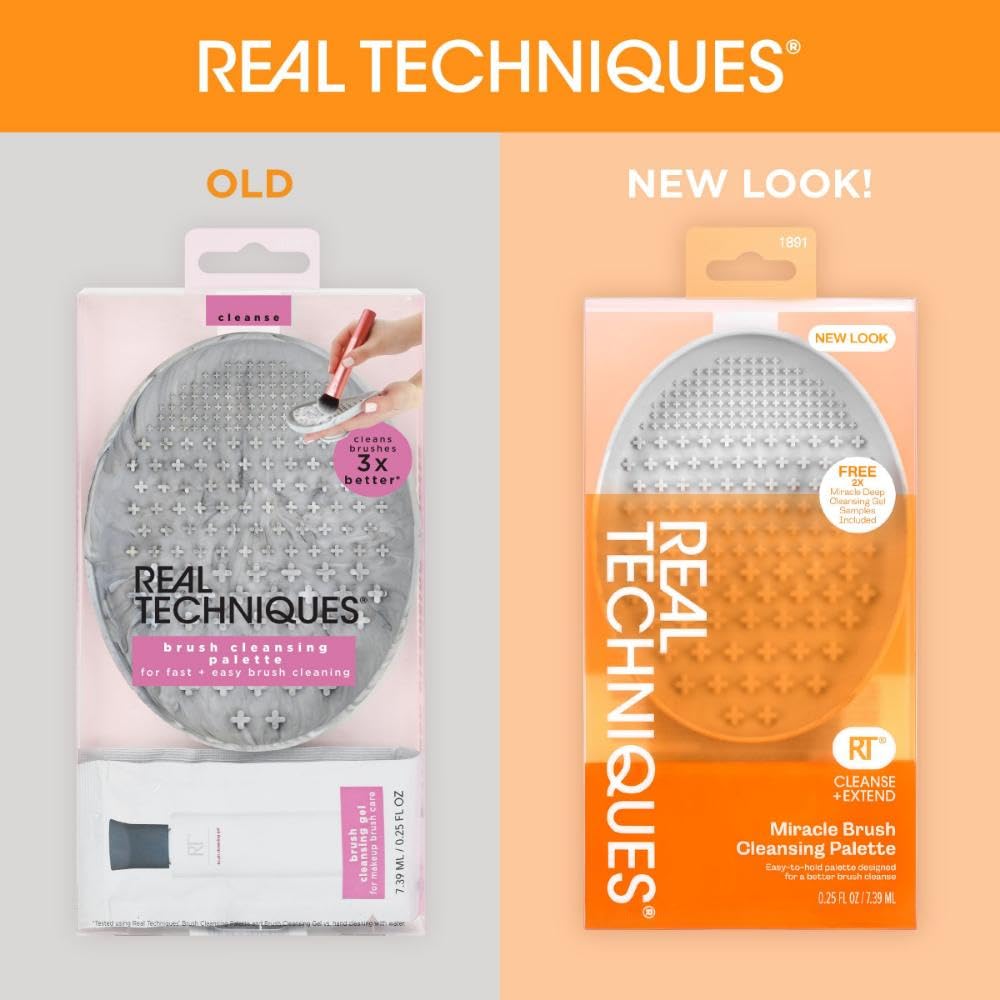 Real Techniques Miracle Brush Cleansing Palette, Makeup Brush Cleaner For Deep Cleaning, Use With Makeup Brush Shampoo, Silicone Ridges & Easy Grip, Includes Cleansing Gel, Cruelty-Free, 3 Count