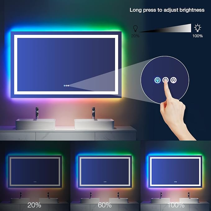 LOAAO 60”X36“ RGB LED Bathroom Mirror - Image 5