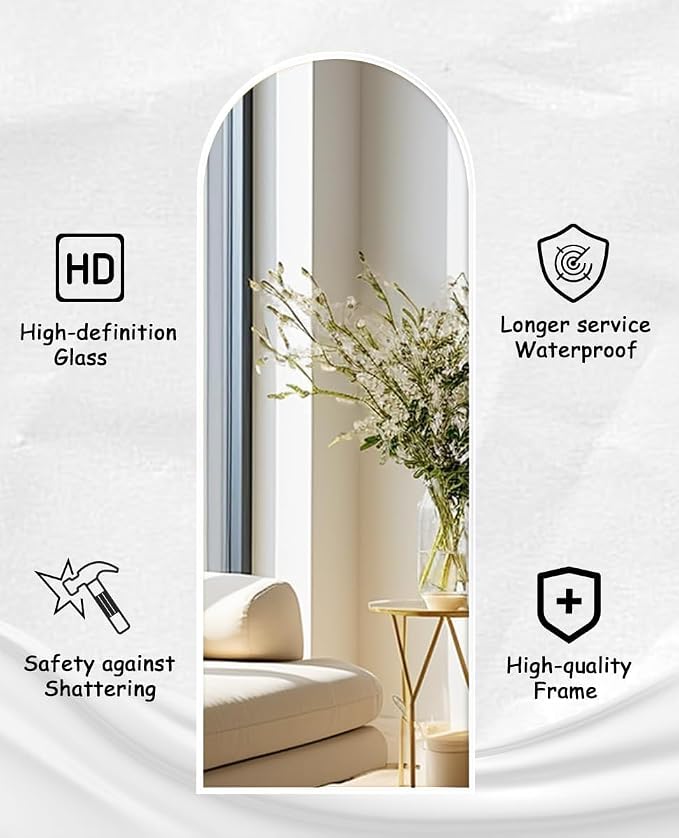 Rowjut Floor Mirror Arched Full Length Mirrors, Living Room, Aluminum Frame - Image 6