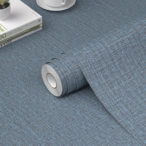 WADILE Grasscloth Peel and Stick Wallpaper 15.7in x 196.8in Navy Blue by WADILE