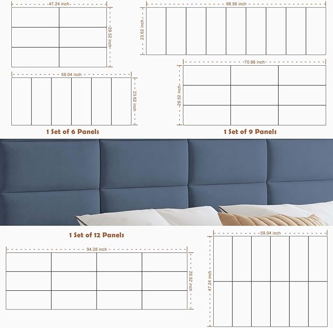 IFNOW Wall Mounted Upholstered Headboard Queen, 3D Peel and Stick Soundproof - Image 6