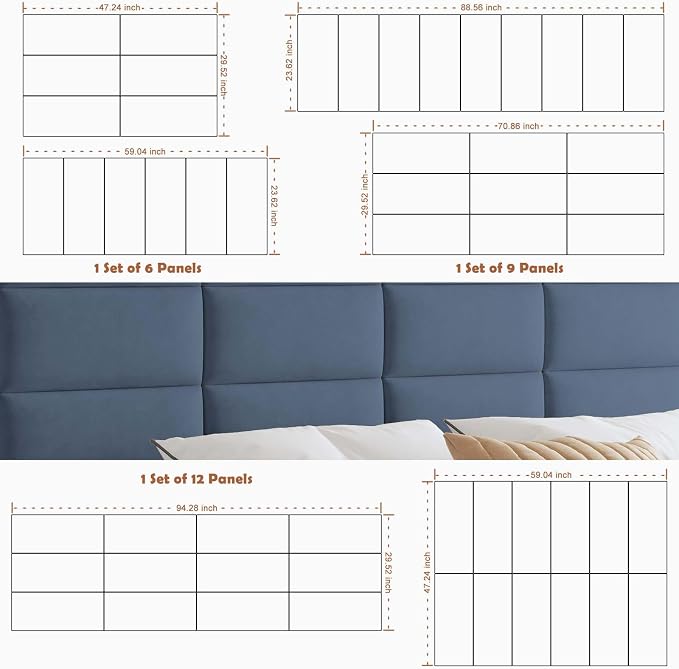IFNOW Wall Mounted Upholstered Headboard Full, 3D Peel and Stick Soundproof - Image 6