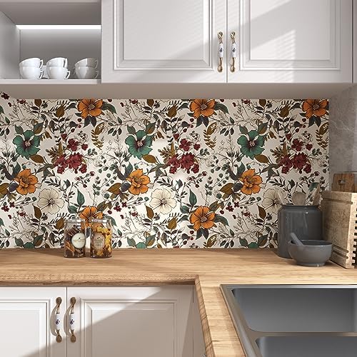 Danodoi Yellow Vintage Floral Peel and Stick Wallpaper 17.5" x 78" - Image 2