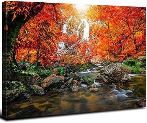 Mountain Waterfall Canvas Wall Art Tropical Forest Pictures Wall Decor by AREBOLOLLC