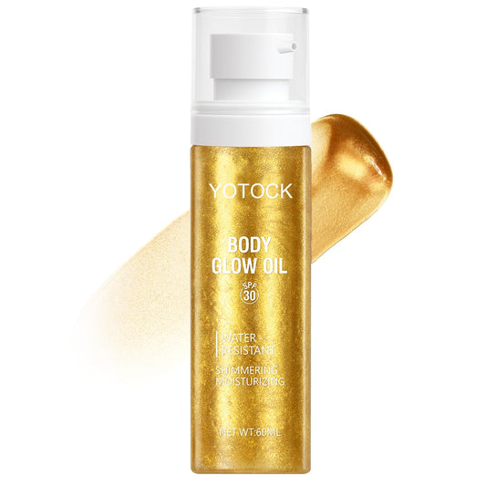 Body Glow Oil, SPF30 Moisturizing Body Oil Shimmer Gold Mica Sunscreen,Coconut Glitter Body Oils for Women Nourishes Dry Skin, Lightweight, Moisturizer and Water Resistant 3.38 fl oz