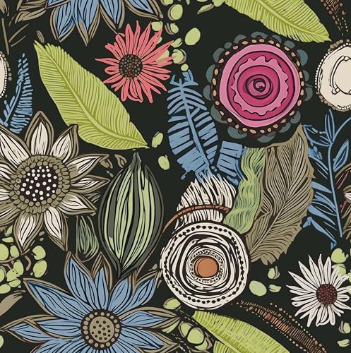 Laatse Boho Wallpaper Peel and Stick 17.5"x393", Dark Green Contact Paper by Laatse