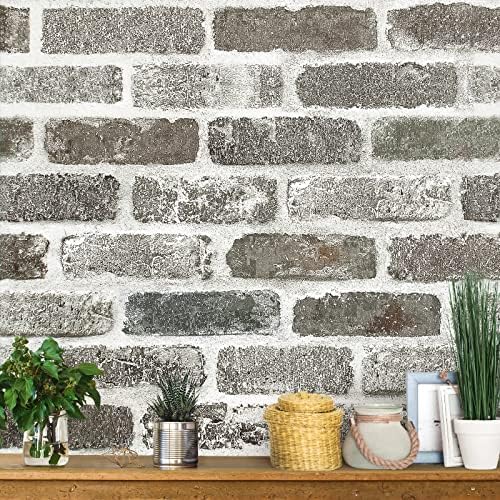 Jeweluck Gray Brick Vinyl Wallpaper, 17.7x196.8in, Removable Self-Adhesive Wall by Jeweluck