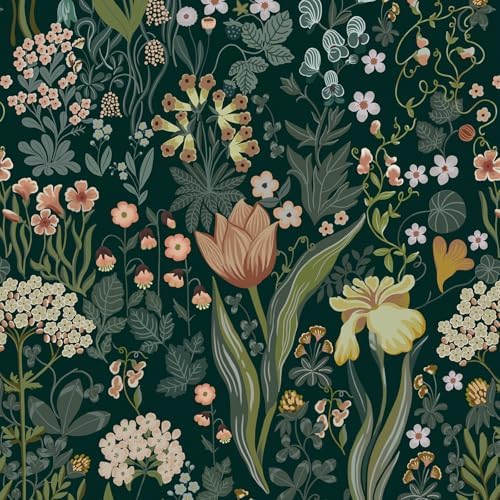 Toduso Peel and Stick Wallpaper Vintage Wall Paper Green Floral Contact Paper by Toduso
