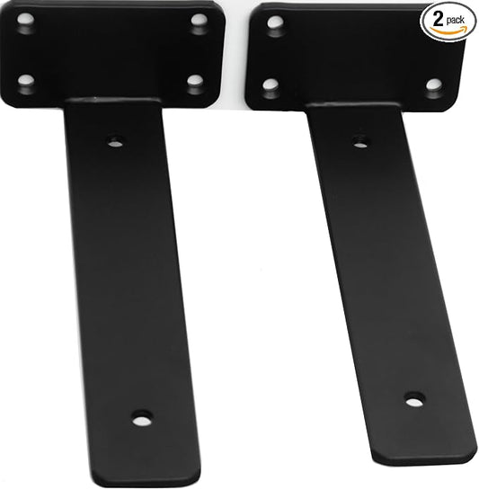2 Pack - 6 inch Black Hidden L Shelf Bracket Iron Floating Shelf Brackets by MHMYDZ