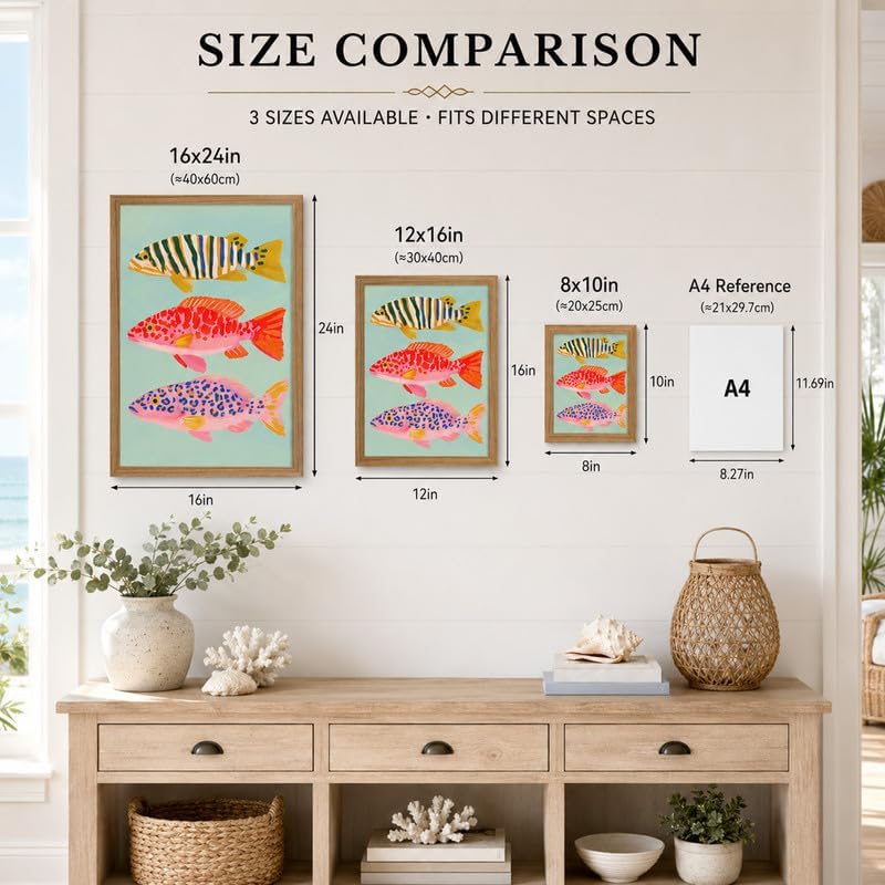 Colorful Fish Framed Wall Art Coastal Sardine Pictures Wall Decor12x16in - Image 7