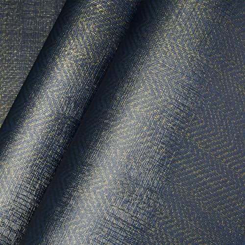 YENHOME 30"X200" Grasscloth Textured Peel and Stick Wallpaper Gold Blue - Image 5