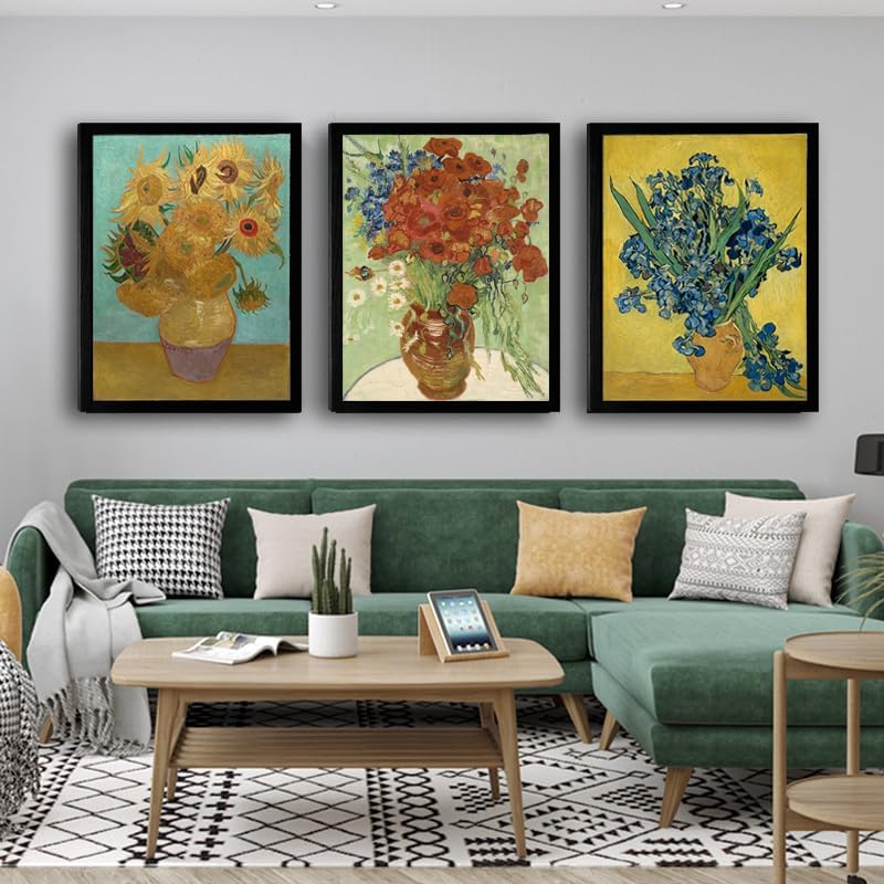 Black Framed Sunflowers- Irises Flower Vase Vincent Van Gogh Art Reproduction - Image 6